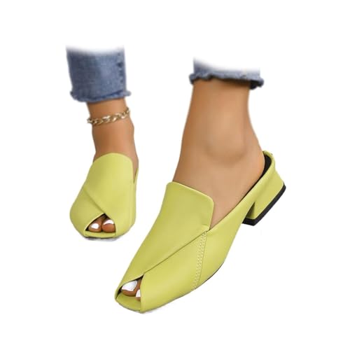 DUOCHSUA Schicke und bequeme Damen-Sandalen, einfarbig, vielseitig einsetzbar, für Urlaub, quadratisch, klobige Absätze, offene Zehen, elegante Sandalen, gelb, 40 EU von DUOCHSUA