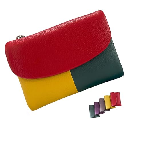 DUOCHSUA Unisex Pebble Leder Geldbörse Kleine Geldbörsen für Frauen RFID Blockierung Echtes Leder Münzgeldbörse mit Kartenfächern Bargeldhalter, Kontrastfarbe: Rot, 34 cm, Klassisch von DUOCHSUA