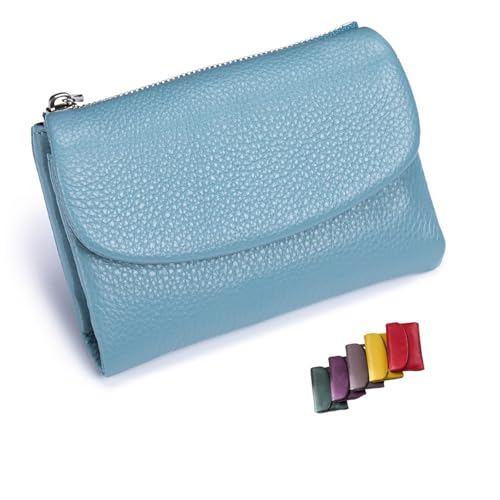 DUOCHSUA Unisex Pebble Leder Geldbörse Kleine Geldbörsen für Frauen RFID Blockierung Echtes Leder Münzgeldbörse mit Kartenfächern Bargeldhalter, Leinen-Blau, 34 cm, Klassisch von DUOCHSUA