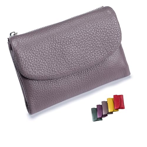 DUOCHSUA Unisex Pebble Leder Geldbörse Kleine Geldbörsen für Frauen RFID Blockierung Echtes Leder Münzgeldbörse mit Kartenfächern Bargeldhalter, Taro Violett, 34 cm, Klassisch von DUOCHSUA