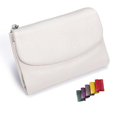 DUOCHSUA Unisex Pebble Leder Geldbörse Kleine Geldbörsen für Frauen RFID Blockierung Echtes Leder Münzgeldbörse mit Kartenfächern Bargeldhalter, beige, 34 cm, Klassisch von DUOCHSUA