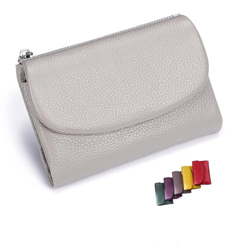 DUOCHSUA Unisex Pebble Leder Geldbörse Kleine Geldbörsen für Frauen RFID Blockierung Echtes Leder Münzgeldbörse mit Kartenfächern Bargeldhalter, grau, 34 cm, Klassisch von DUOCHSUA