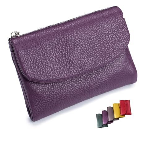 DUOCHSUA Unisex Pebble Leder Geldbörse Kleine Geldbörsen für Frauen RFID Blockierung Echtes Leder Münzgeldbörse mit Kartenfächern Bargeldhalter, hellviolett, 34 cm, Klassisch von DUOCHSUA
