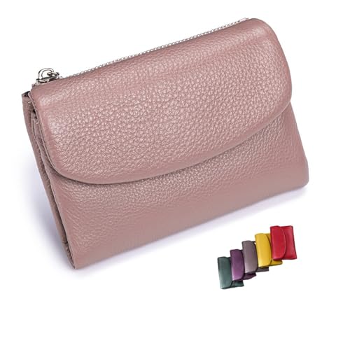 DUOCHSUA Unisex Pebble Leder Geldbörse Kleine Geldbörsen für Frauen RFID Blockierung Echtes Leder Münzgeldbörse mit Kartenfächern Bargeldhalter, rose, 34 cm, Klassisch von DUOCHSUA
