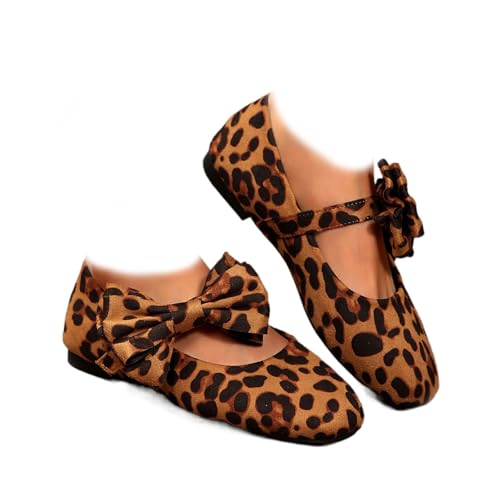 Damen Leopard Print Mary Jane Flats French Bow Ballettschuhe Bequeme Slip-On Round Toe Flache Schuhe für Büro Casual Hochzeit, leopard, 41 EU von DUOCHSUA