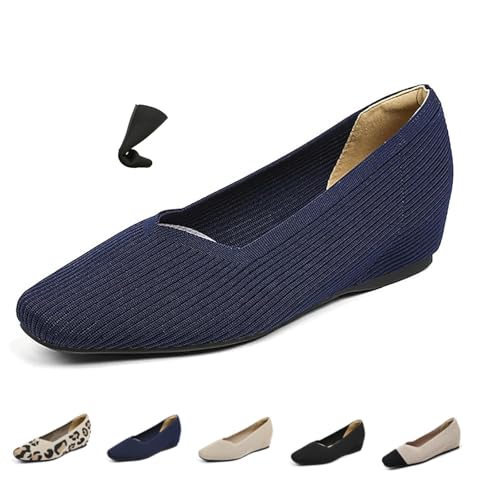 Damen Square Toe Ballerinas Gestrickte Slip-On Dolly Schuhe Bequeme V-Ausschnitt Cutout Ballerina Flats für Frauen, blau, 41 EU Damen Square Toe Ballerinas Gestrickte Slip-On Dolly Schuhe Bequeme V-Ausschnitt Cutout Ballerina Flats für Frauen, blau, 41 EU von DUOCHSUA