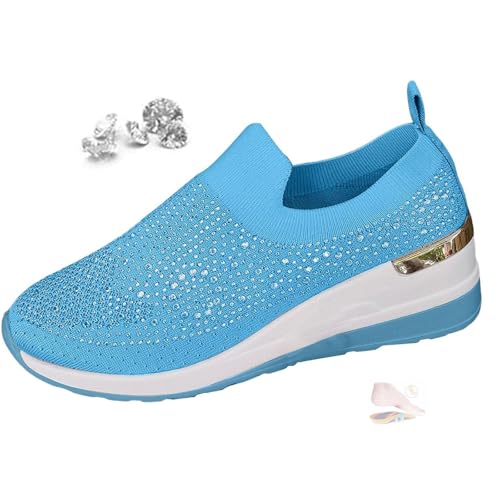 Damen Strass Dekor Plateau Sneakers Slip On Outdoor Schuhe Sparkly Mesh Strick Turnschuhe Bequem Freizeitschuh, blau, 41 EU Damen Strass Dekor Plateau Sneakers Slip On Outdoor Schuhe Sparkly Mesh Strick Turnschuhe Bequem Freizeitschuh, blau, 41 EU von DUOCHSUA
