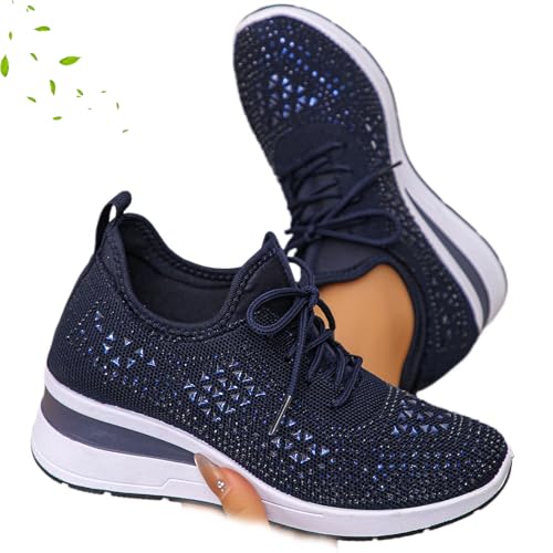 Damen-Tennisschuhe, glitzernd, Strass, modisch, atmungsaktiv, Keilabsatz, bequem, gestrickt, glitzernd, elegant, dunkelblau, 40 EU Damen-Tennisschuhe, glitzernd, Strass, modisch, atmungsaktiv, Keilabsatz, bequem, gestrickt, glitzernd, elegant, dunkelblau, 40 EU von DUOCHSUA