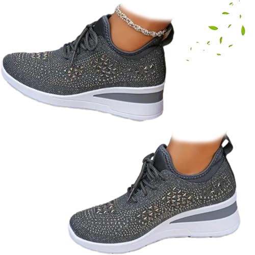 Damen-Tennisschuhe, glitzernd, Strass, modisch, atmungsaktiv, Keilabsatz, bequem, gestrickt, glitzernd, elegant, grau, 40 EU Damen-Tennisschuhe, glitzernd, Strass, modisch, atmungsaktiv, Keilabsatz, bequem, gestrickt, glitzernd, elegant, grau, 40 EU von DUOCHSUA