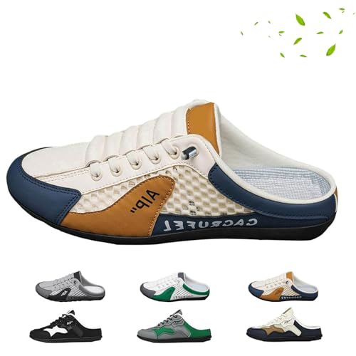 Herren Slip On Rückenfrei Sneaker Atmungsaktive Mesh Mule Hausschuhe Sommer Leichte rutschfeste Casual Sportschuhe, Beige A, 44 EU Herren Slip On Rückenfrei Sneaker Atmungsaktive Mesh Mule Hausschuhe Sommer Leichte rutschfeste Casual Sportschuhe, Beige A, 44 EU von DUOCHSUA