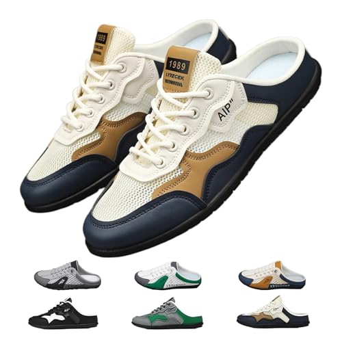 Herren Slip On Rückenfrei Sneaker Atmungsaktive Mesh Mule Hausschuhe Sommer Leichte rutschfeste Casual Sportschuhe, Beige B, 44 EU Herren Slip On Rückenfrei Sneaker Atmungsaktive Mesh Mule Hausschuhe Sommer Leichte rutschfeste Casual Sportschuhe, Beige B, 44 EU von DUOCHSUA