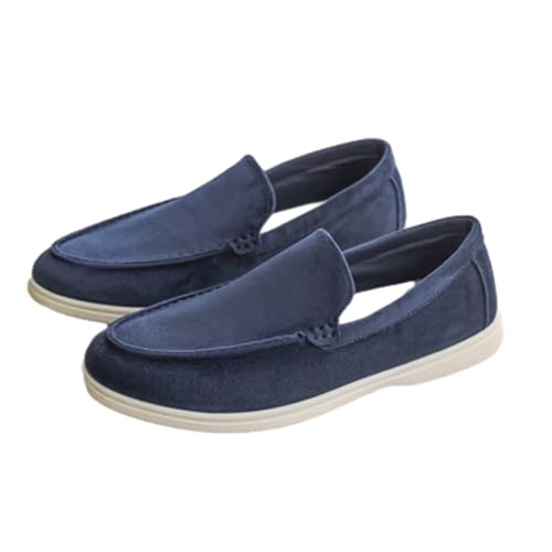 Herren Wildleder Loafers Slip-On Bootsschuhe Casual Elegant Leder Mokassins für Business & Fahren Klassische Flache Loafer Schuhe, blau, 46 EU von DUOCHSUA