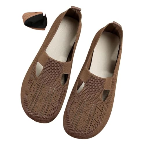 Lässige, atmungsaktive orthopädische Damen-Sneaker, breite Passform, nackte Füße, runde Zehen, gestrickte Anzugschuhe, khaki, 41 EU Lässige, atmungsaktive orthopädische Damen-Sneaker, breite Passform, nackte Füße, runde Zehen, gestrickte Anzugschuhe, khaki, 41 EU von DUOCHSUA