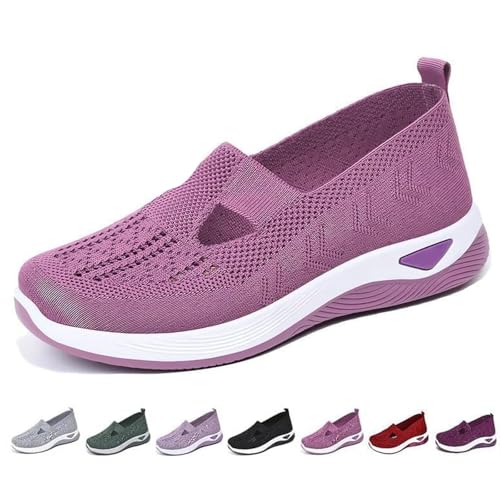 Orthopädische Freizeitschuhe für Damen, Slipper, gewebte Sneaker, breite Passform, atmungsaktiv, Wanderschuhe, Fußgewölbeunterstützung, leicht, lässig, violett, 41 EU von DUOCHSUA