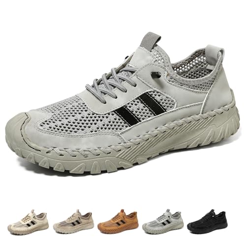Orthopädische Schuhe für Herren Slip On Wanderschuhe Atmungsaktiv Rutschfest Mesh Turnschuhe Schnell Trocknend Barfußschuhe Elastische Schnürsenkel, grau, Large von DUOCHSUA