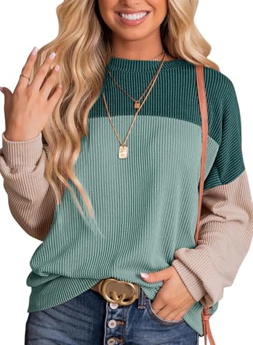 DUOEASE Damen Sweatshirt Farbblock Pullover Elegant Langarmshirt Rundhals Pulli Herbst Winter Casual Oberteile von DUOEASE
