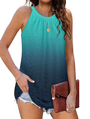 DUOEASE Damen Tank Top, ärmelloses Sommer-Oberteil im Halter-Stil, Sommermode(Blau Ombre,XL) von DUOEASE