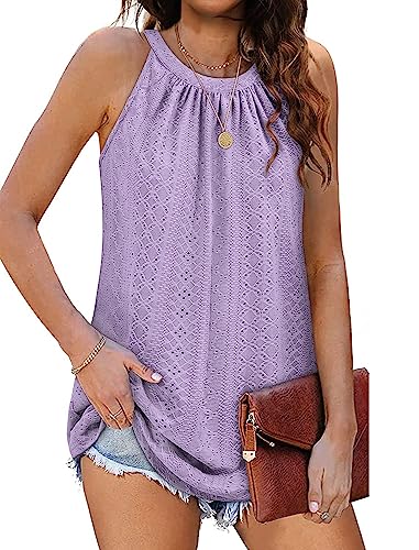 DUOEASE Damen Tank Top, ärmelloses Sommer-Oberteil im Halter-Stil, Sommermode(Violett,XL) von DUOEASE