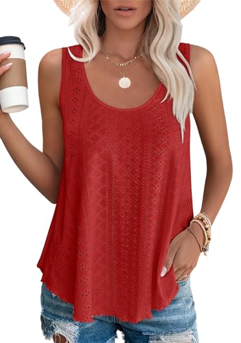 DUOEASE Damen Tank Top Ärmellose Oberteile Sommermode Locker Tunika Sommer Top(Rot,M) von DUOEASE