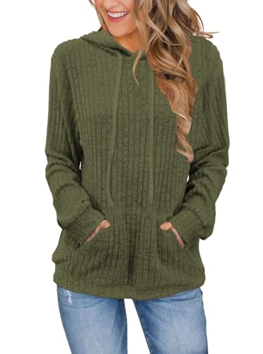 DUOEASE Kapuzenpullover Damen Einfarbig Casual Pullover Damen Langarm Hoodie Fashion Oberteile (Grün S) von DUOEASE