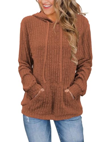 DUOEASE Kapuzenpullover Damen Einfarbig Casual Pullover Damen Langarm Hoodie Fashion Oberteile (Karamell S) von DUOEASE