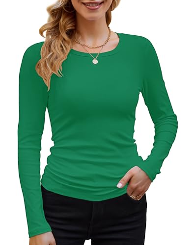 DUOEASE Langarmshirt Damen Rundhal Pullover Elegant Langarm Oberteile Rippshirt Tshirts Basic Tops(Grün,L DUOEASE Langarmshirt Damen Rundhal Pullover Elegant Langarm Oberteile Rippshirt Tshirts Basic Tops(Grün,L von DUOEASE