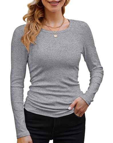 DUOEASE Langarmshirt Mit Rippenbündchen Damen Rundhal Pullover Elegant Oberteile Gerippt Tshirts Basic Tops(Grau,M DUOEASE Langarmshirt Mit Rippenbündchen Damen Rundhal Pullover Elegant Oberteile Gerippt Tshirts Basic Tops(Grau,M von DUOEASE