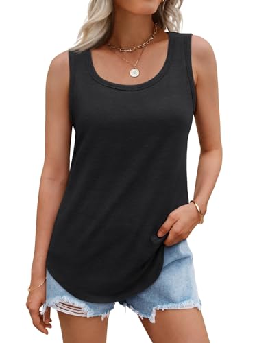 DUOEASE Oberteile Damen Sommer 2025 Basic Ärmellose Rundhals Tank Top Elegant Locker Tshirt-Schwarz-XL von DUOEASE