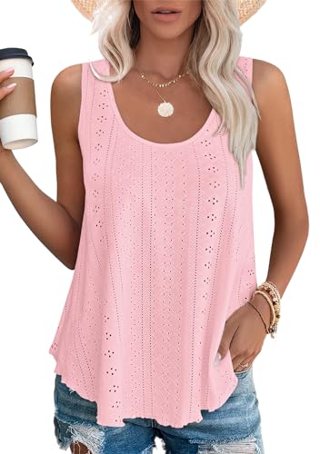 DUOEASE Oberteile Damen Sommer Basic Tank Tops Rundhals Cami Ärmelloses Tshirts（Rosa,3XL von DUOEASE