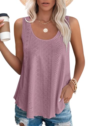 DUOEASE Oberteile Damen Sommer Basic Tank Tops Rundhals Cami Ärmelloses Tshirts(Rosa,XXL) von DUOEASE