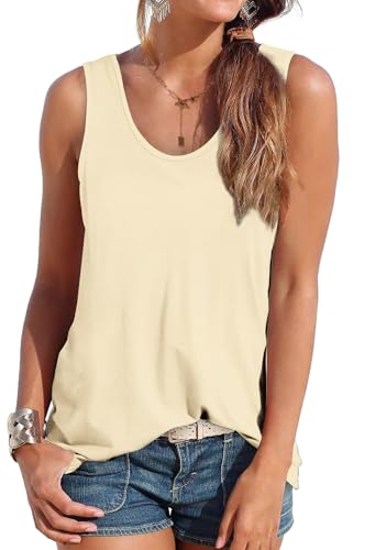 DUOEASE Oberteile Damen Sommer Basic Tank Tops Rundhals Cami Ärmelloses Tshirts Apricot XL von DUOEASE