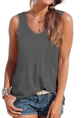 DUOEASE Oberteile Damen Sommer Basic Tank Tops Rundhals Cami Ärmelloses Tshirts Grau M von DUOEASE