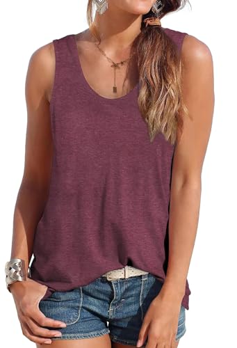 DUOEASE Oberteile Damen Sommer Basic Tank Tops Rundhals Cami Ärmelloses Tshirts Rot M von DUOEASE