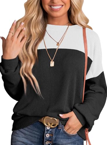 DUOEASE Oversied Puli Damen Farbblock Sweatshirt Long Sleeve Tshirt Winter Pullover Leicht Langarmshirt von DUOEASE