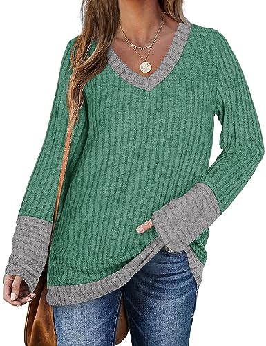 DUOEASE Pullover Damen Elegant V-Ausschnitt Oversize Sweatshirt Winter Casual Oberteile(2-Grau,3XL) von DUOEASE