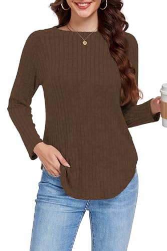 DUOEASE Pullover Damen Elegant Winter Sweater Langarm Confortable Oberteile Damen Herbst Gestreift (Braun,M) von DUOEASE