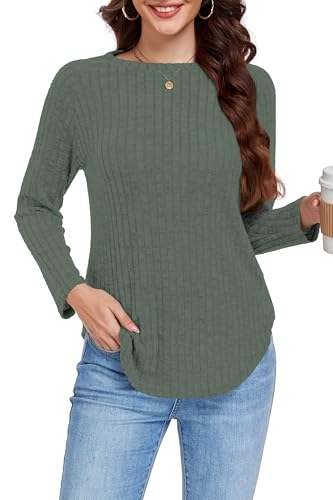 DUOEASE Pullover Damen Elegant Winter Sweater Langarm Confortable Oberteile Damen Herbst Gestreift (Grün,M) von DUOEASE