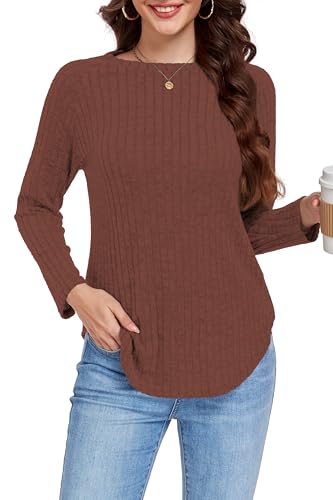 DUOEASE Pullover Damen Elegant Winter Sweater Langarm Confortable Oberteile Damen Herbst Gestreift (Karamell,M) von DUOEASE