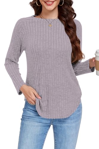 DUOEASE Pullover Damen Elegant Winter Sweater Langarm Confortable Oberteile Damen Herbst Gestreift (Lila,XXL) von DUOEASE