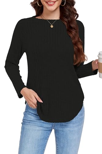 DUOEASE Pullover Damen Elegant Winter Sweater Langarm Confortable Oberteile Damen Herbst Gestreift (Schwarz,M) von DUOEASE