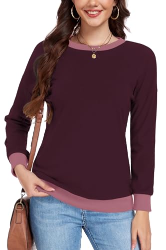 DUOEASE Pullover Damen Rundhalsausschnitt Langarm Sweatshirt Herbst Winter Elegant Leichter Top (Lila,L) von DUOEASE