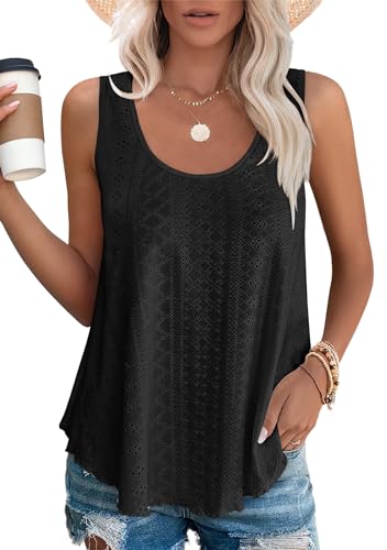 DUOEASE Damen Tank Top Schwarz Ärmellose Oberteile Sommermode Locker Tunika Sommer Top,M von DUOEASE