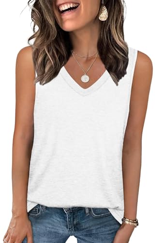 DUOEASE Sommer Top Weiß Damen Tank Top Ärmellose Oberteile Sommermode Locker Tunika L von DUOEASE