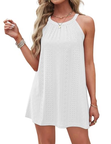 DUOEASE Sommerkleid Damen 2025 Weiß Knielang Neckholder Strandkleider Ärmelloses Bikini Cover Ups von DUOEASE