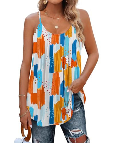 DUOEASE Spaghetti Top Damen Sommer 2025 Locker U-Ausschnitt Damen Tank Top Sommer Damen Oberteile Elegant Bunt-L von DUOEASE