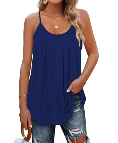 DUOEASE Spaghetti Top Damen Sommer 2025 Locker U-Ausschnitt Damen Tank Top Sommer Damen Oberteile Elegant Dunkelblau-XL von DUOEASE