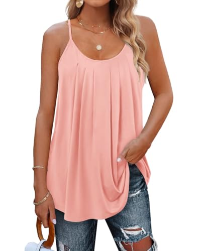 DUOEASE Spaghetti Top Damen Sommer 2025 Locker U-Ausschnitt Damen Tank Top Sommer Damen Oberteile Elegant Koralle-XL von DUOEASE