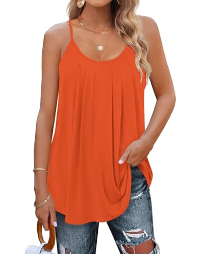 DUOEASE Spaghetti Top Damen Sommer 2025 Locker U-Ausschnitt Damen Tank Top Sommer Damen Oberteile Elegant Orange-L von DUOEASE