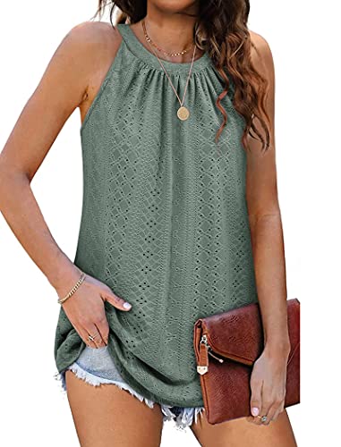 DUOEASE Tank Top Ärmellose Halter Tops Casual Plissee Sommer Cami Bluse(Grün,L) von DUOEASE