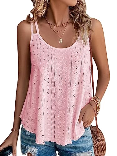 DUOEASE Tank Top Damen 2024 Sommer Eyelet Spaghetti Oberteile Sommermode ärmellose Shirt Damen(Rosa,2XL) von DUOEASE